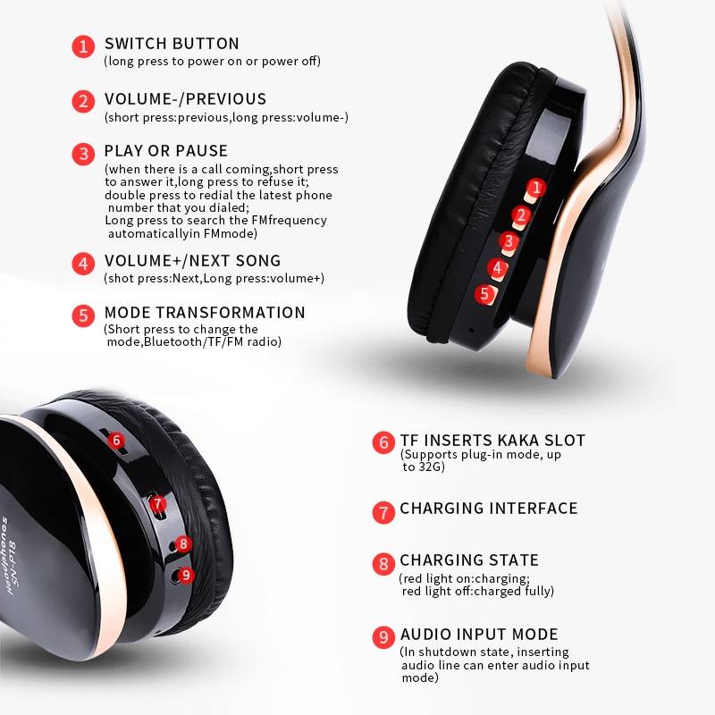 Wireless Foldable Gaming Headphones Best Sellers Gadgets Color : Red|White|Black 